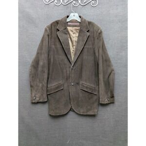 Perry Ellis Brown Leather Suede Suit Coat Sport Coat Professor Dark Academia XL